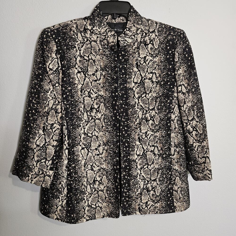 Preston & York Women's Snakeskin Print Blazer Jacket Mock Collar Lined Size 12